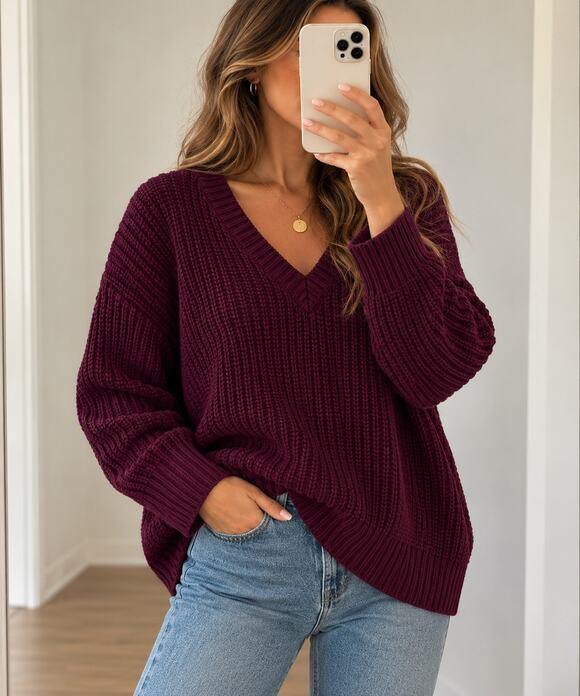 Forenza pink Sweaters - Victoria’s Secret PINK Love Pink Forenza V-Neck Chunky Knit Sweater XS Burgundy